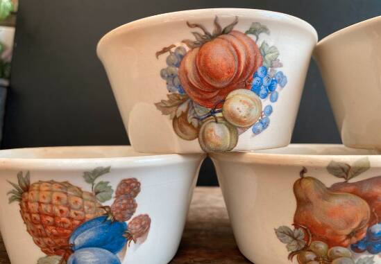 Set of 5 Vintage Boch Frères Ramekins / Small Bowls - Fruit Decor