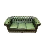 Green vintage leather 3-seater Chesterfield sofa