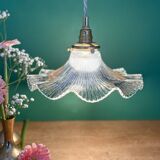 Suspension abat-jour vintage en verre holophane