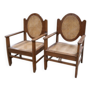 paire fauteuils bois - cannage