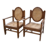 Pair of cane wood armchairs from the early 20th century.