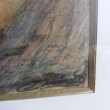 Signed painting, landscape, boat on river, Poitevin marsh