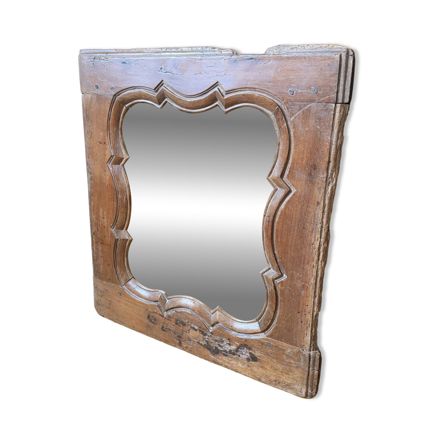 Antique wooden mirror – moulded and carved frame