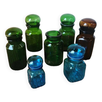 Set of 7 vintage glass apothecary jars