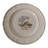 Large vintage Italian earthenware platter with cottage decoration – 1950s-1970s