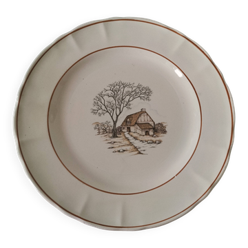 Large vintage Italian earthenware platter with cottage decoration – 1950s-1970s