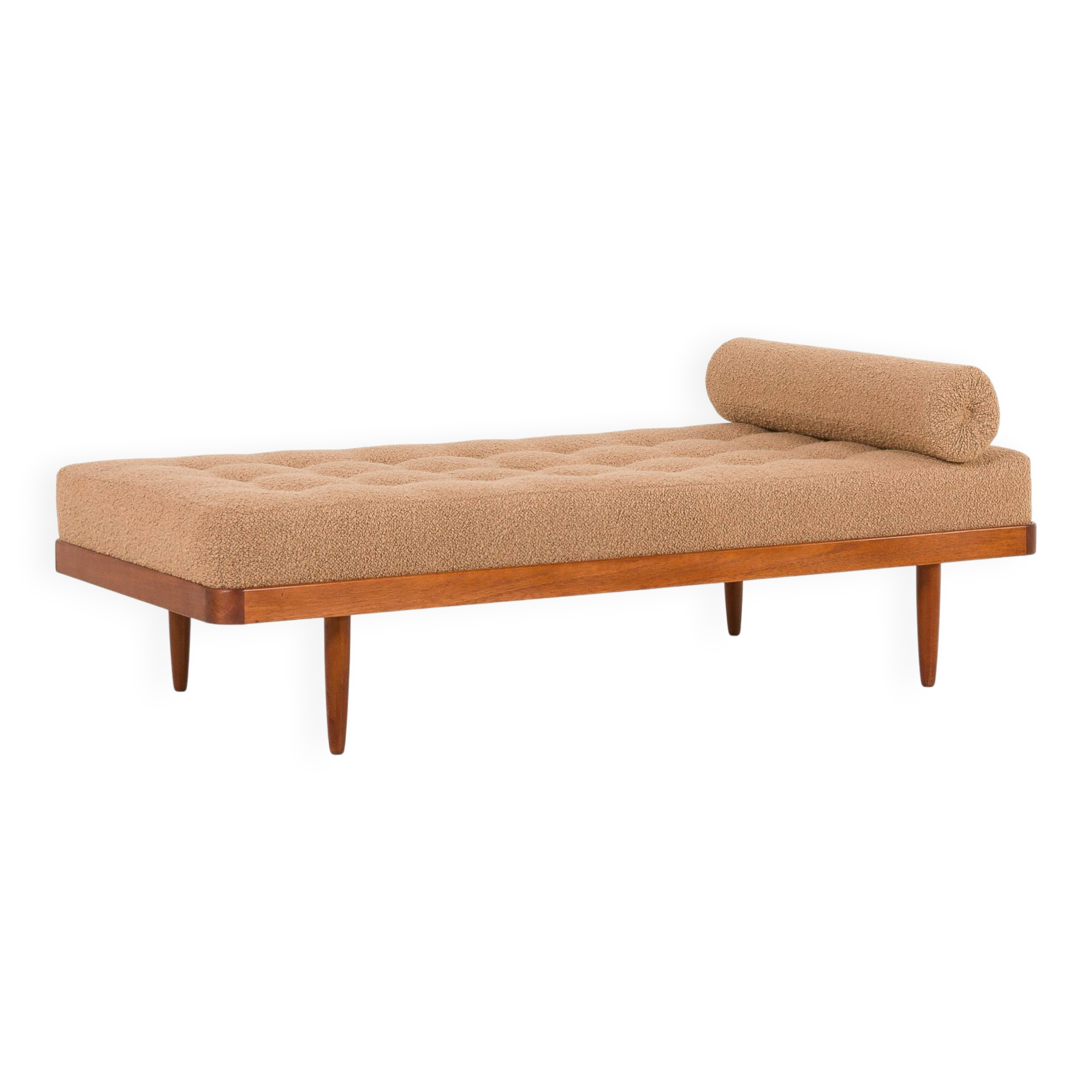 Scandinavian mid century daybed in natural boucle fabric, Denmark 1960s