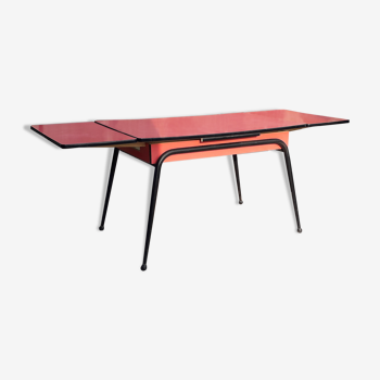 Table rouge en formica avec rallonges