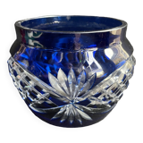 Vase cristal taillé overlay bleu cobalt