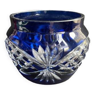 Vase cristal taillé overlay bleu cobalt