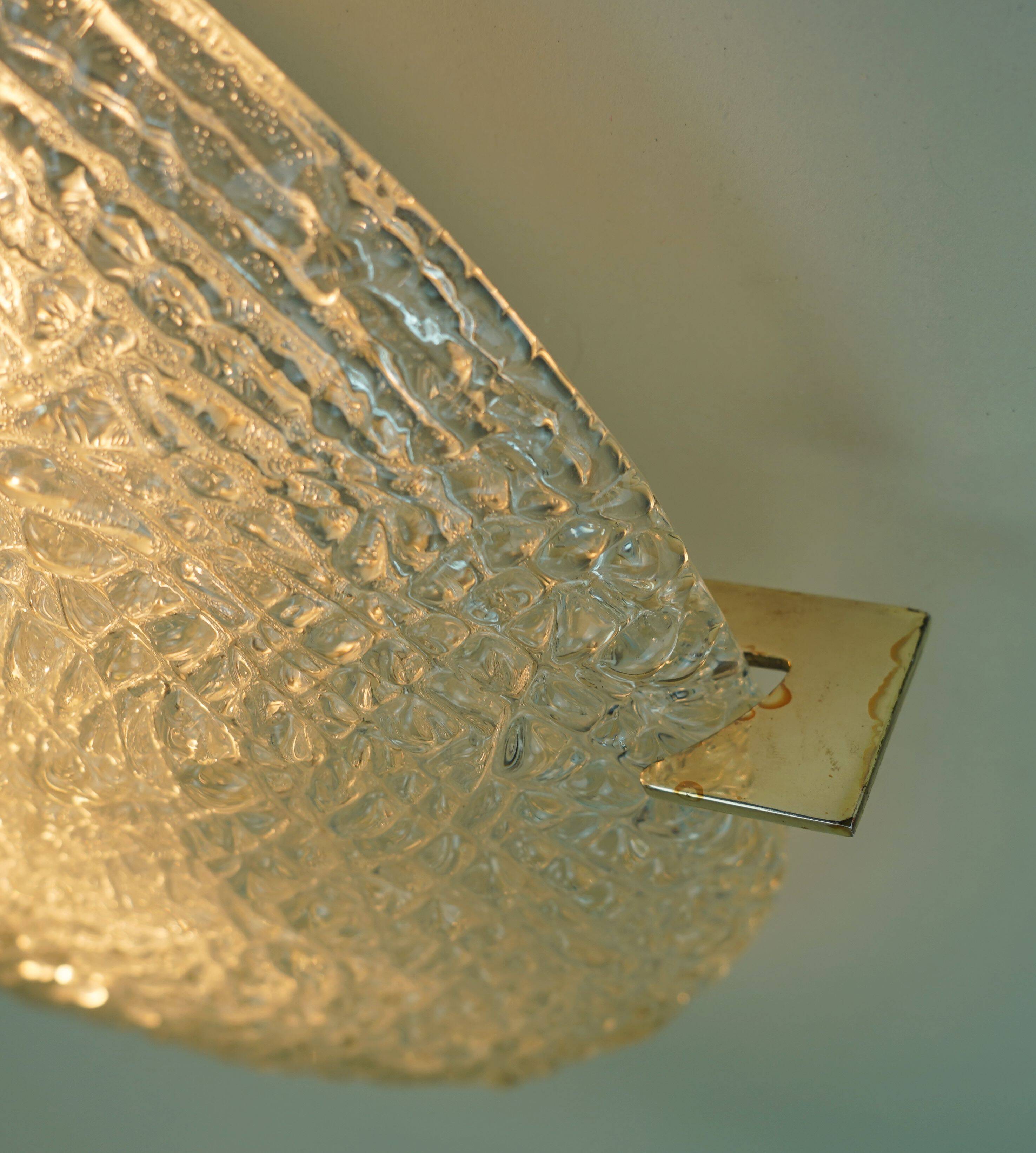 vintage kaiser ice glass ceiling LAMP flush mount 60/70's relief surface