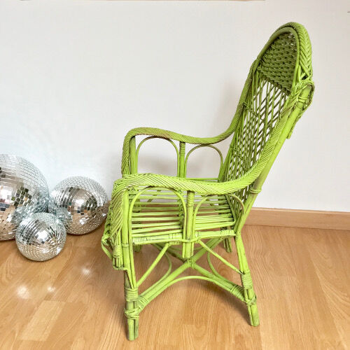 Children's chair in green rattan