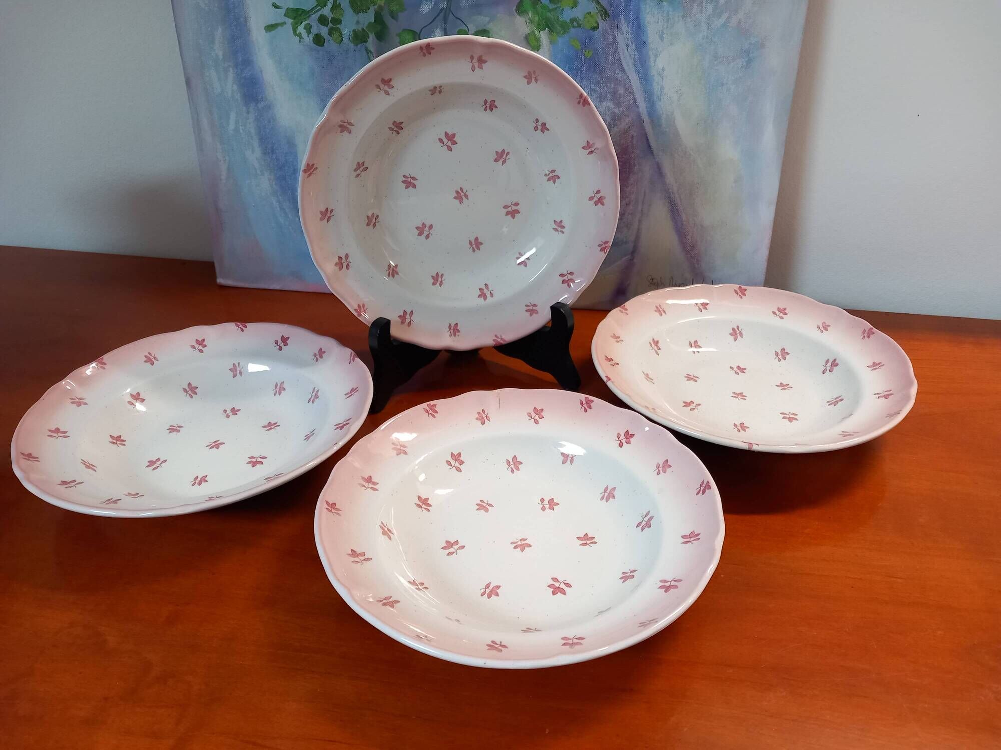 Set of 4 antique deep plates from St Amand in the "Vine Leaves" pattern.