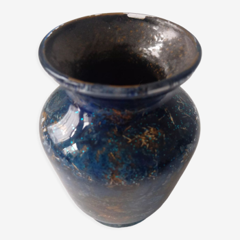 Vase bleu en verre signé Laque Line