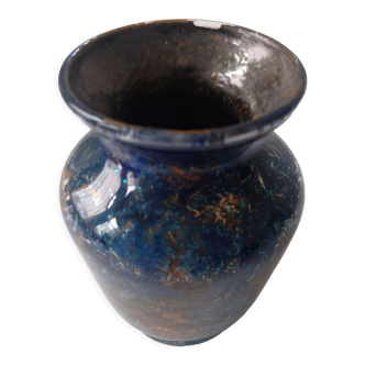 Vase bleu en verre signé Laque Line