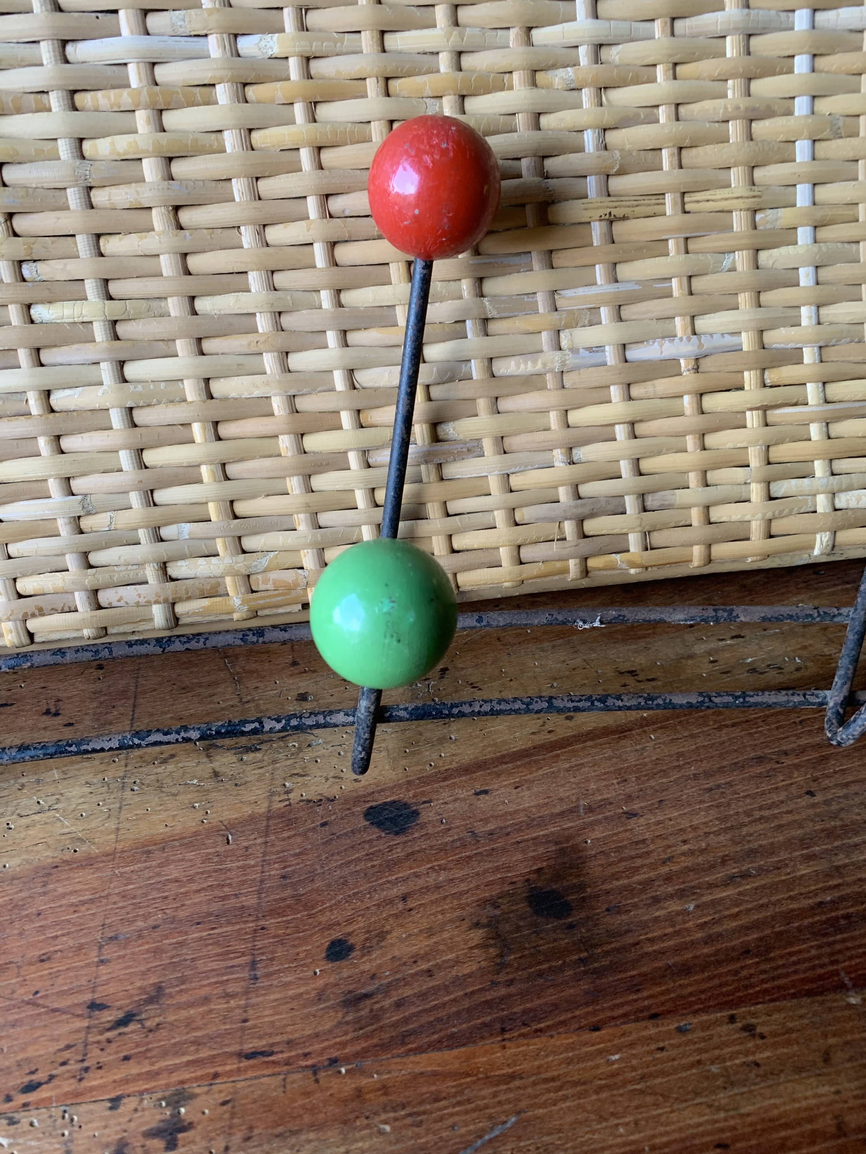 Metal coat rack with wooden balls, 8 hooks, 1950