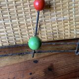 Metal coat rack with wooden balls, 8 hooks, 1950
