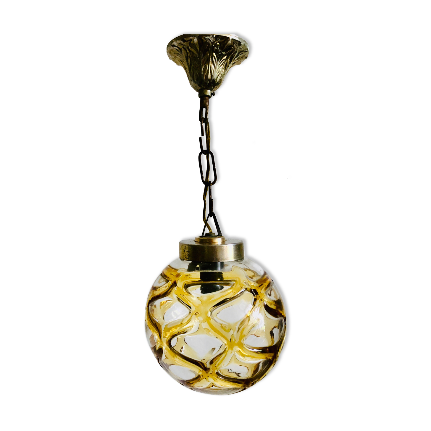Yellow blown glass globe suspension 1960