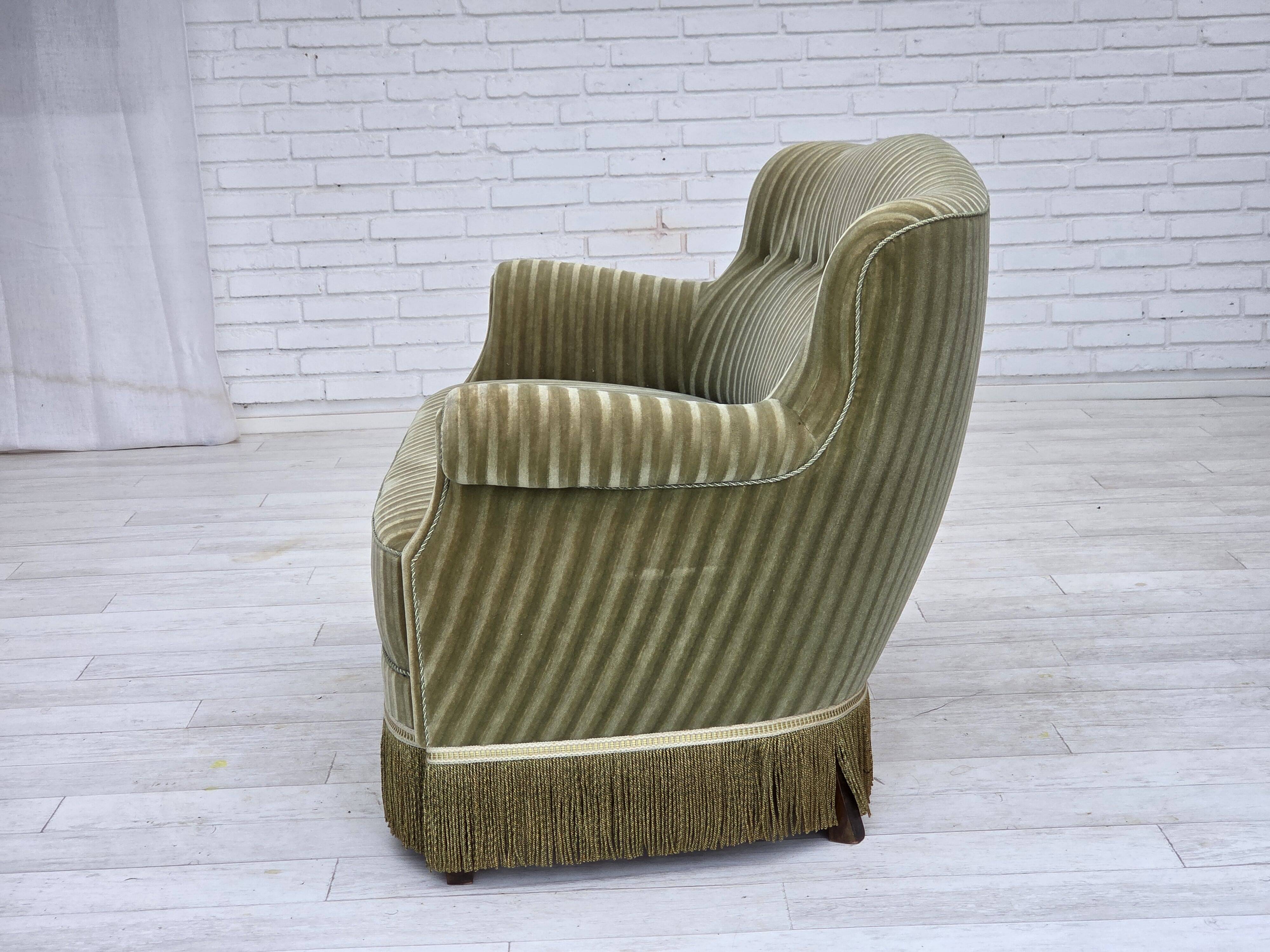 1960s, Danish 2-seater sofa, original furniture velour, beech wood.