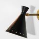 Set of three Italian wall lights in brass and lacquered iron, 1950s design.
