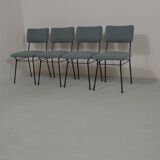 Set of 4 chairs from the 1950s in sky blue fabric