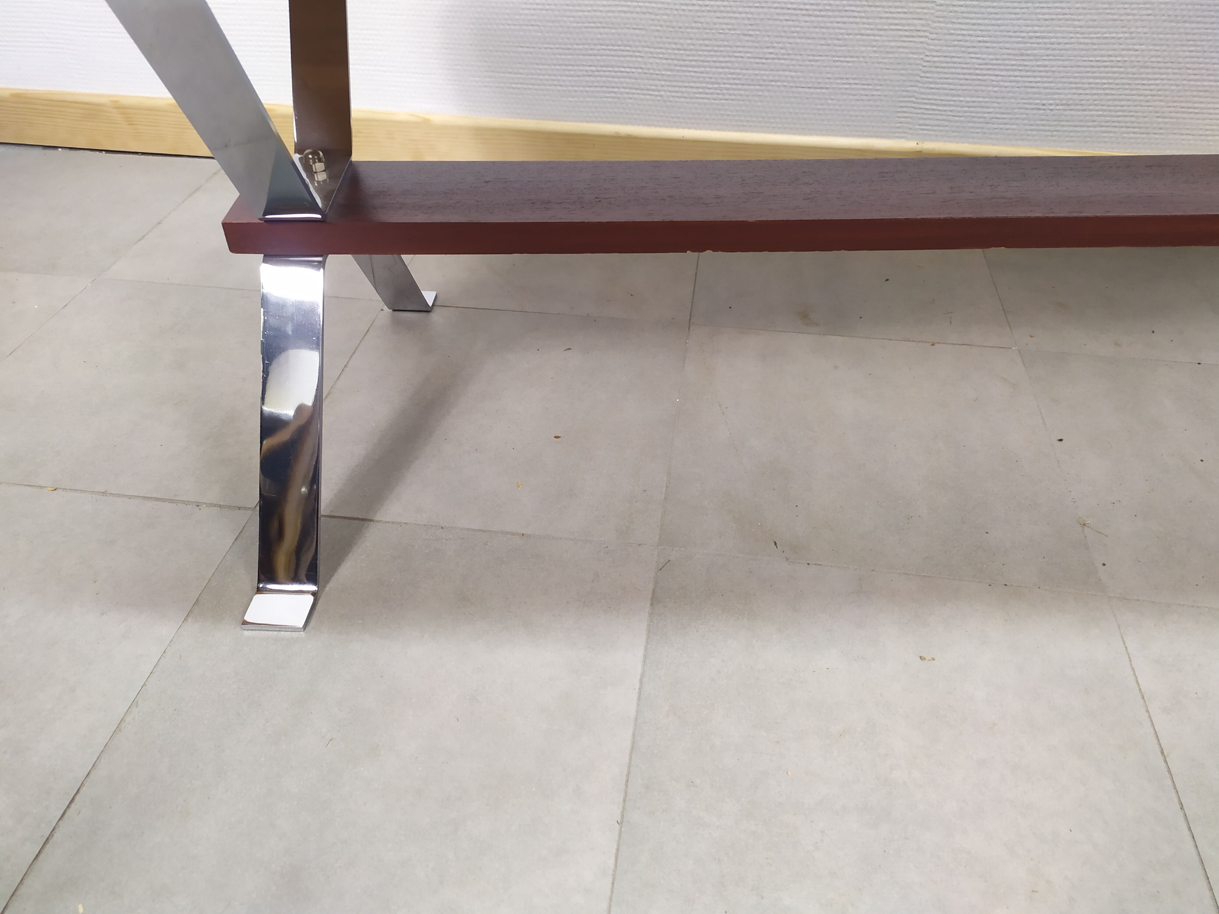 Table basse art déco vintage bois carrelage chrome