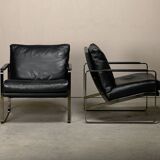 Preben Fabricius Black Leather Lounge Chairs Model 710, Walter Knoll
