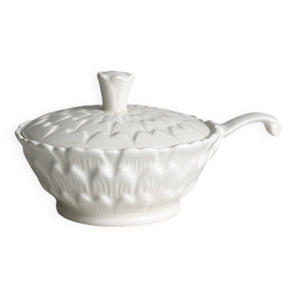 Sucrier ou boîte à condiments, porcelaine blanche