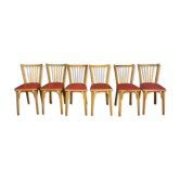 Series of 6 Baumann chairs bistrot parisian beechwood and red ska - old and vintage