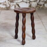 Tripod stool in turned wood in the style of Charles Dudouyt, 1950