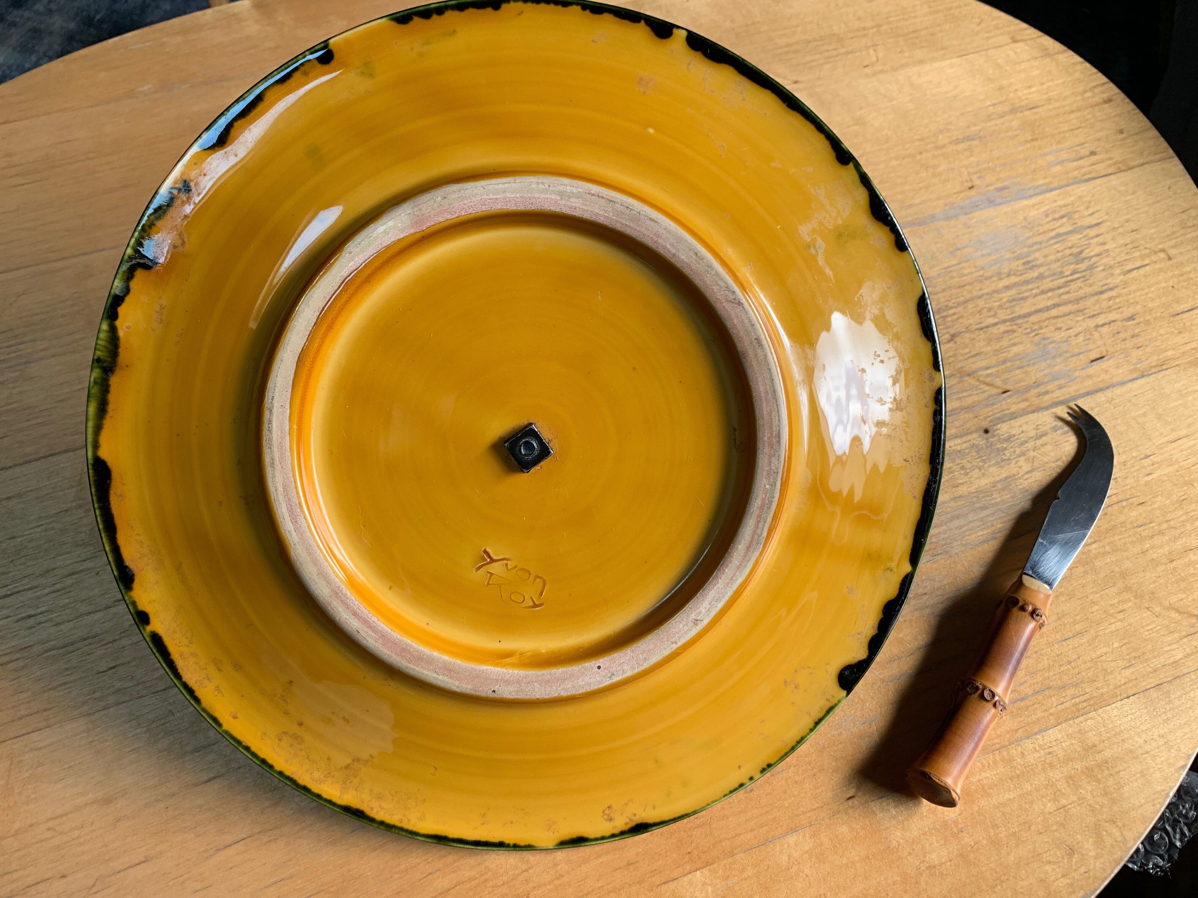 Ceramic cheese platter signed Yvon Roy