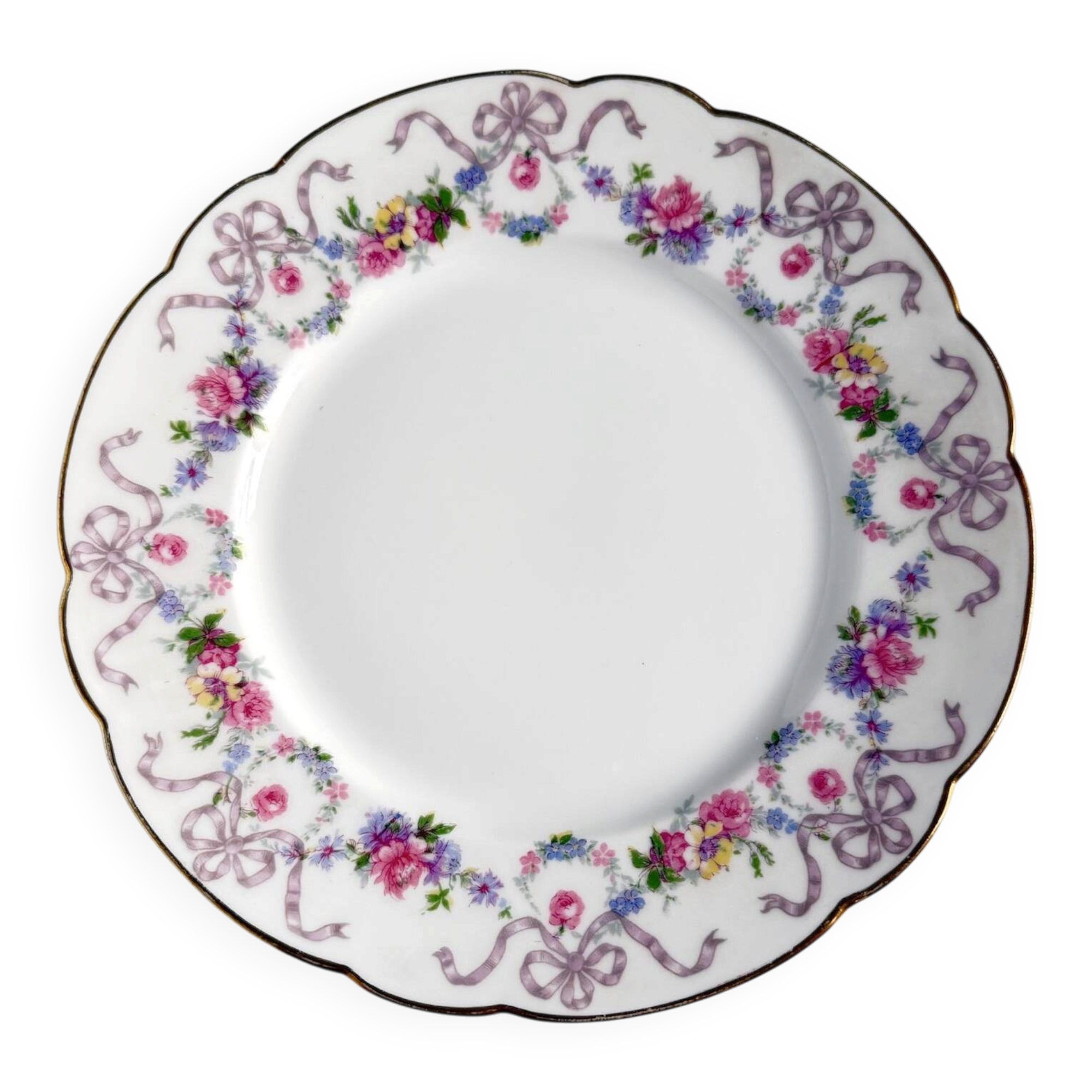Set of 6 Limoges porcelain dessert plates with garlands and