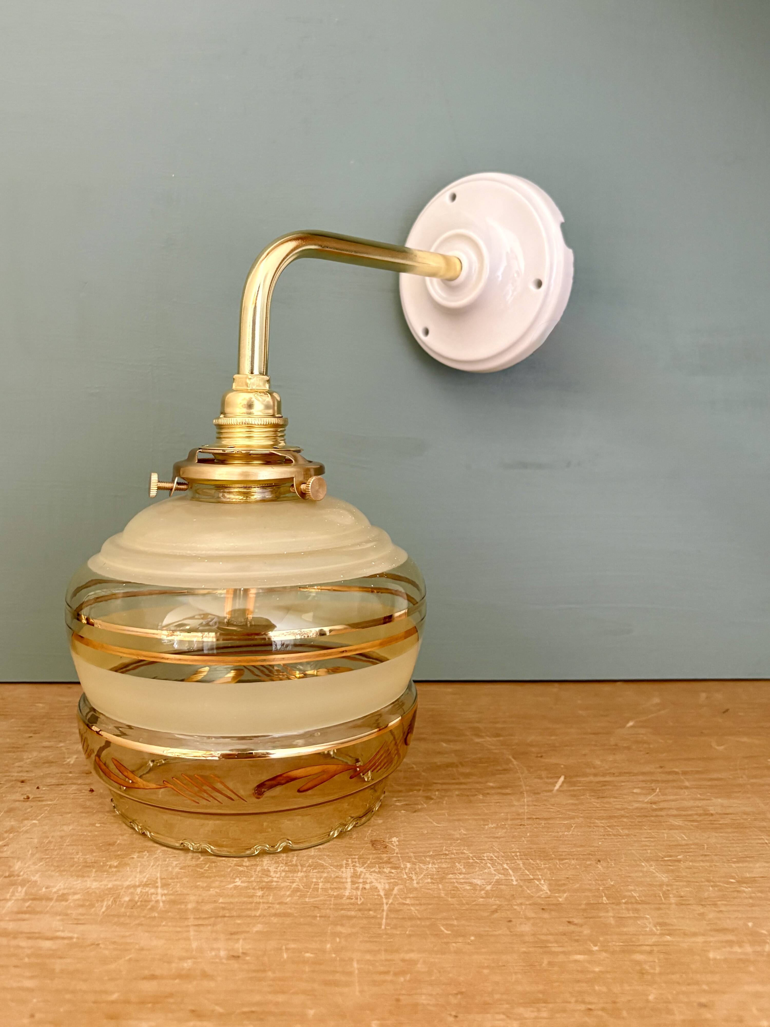 Vintage yellow and gold glass elbow wall light