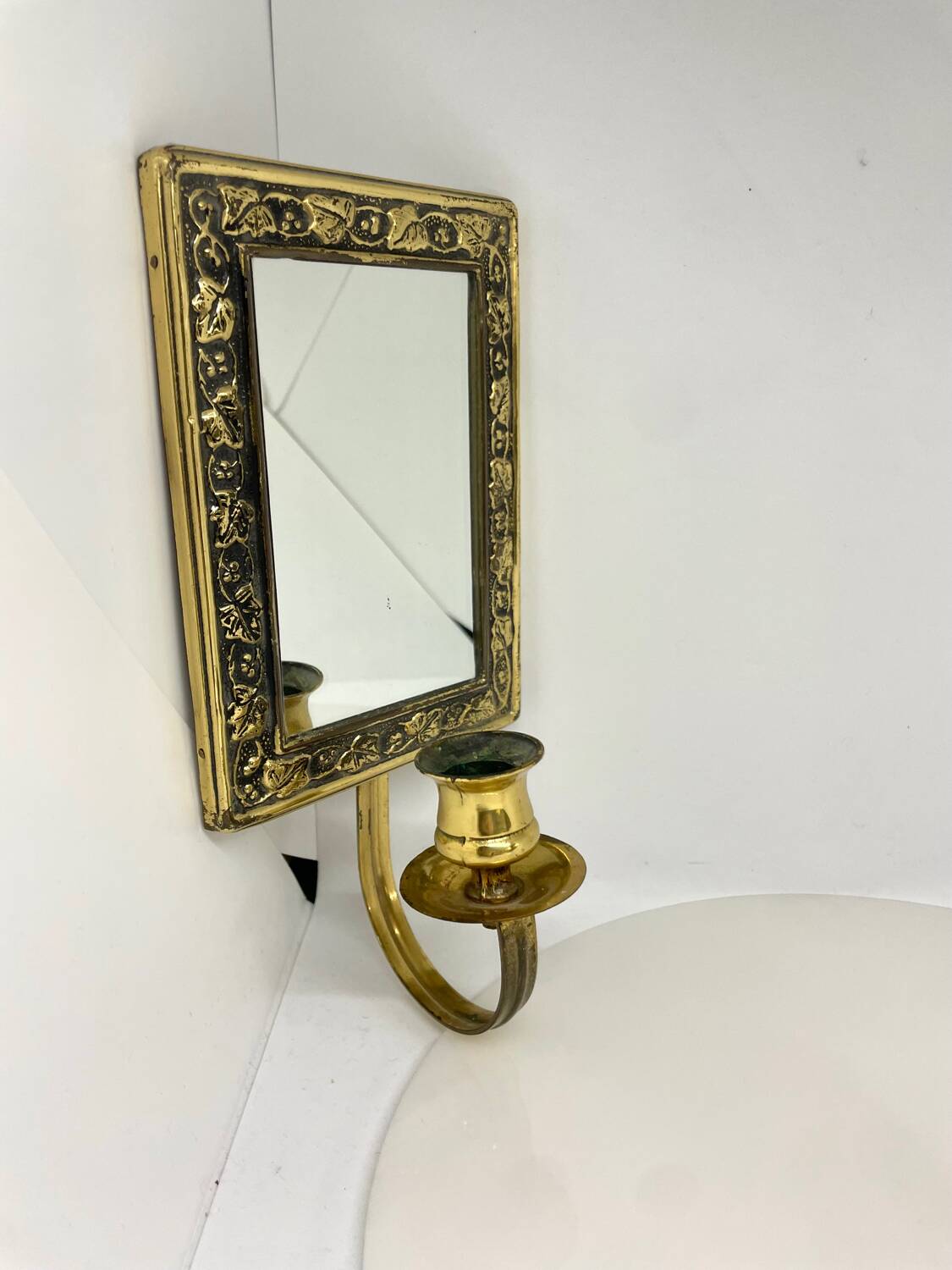 Vintage  Brass Wall mirrored Candle Sconce
