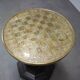 Art Deco chess table from the 1930s with a hand-decorated brass top and a stained oak base.