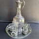 Liquor service Art Nouveau 1/2 Enamelled colored crystal with silver metal frame