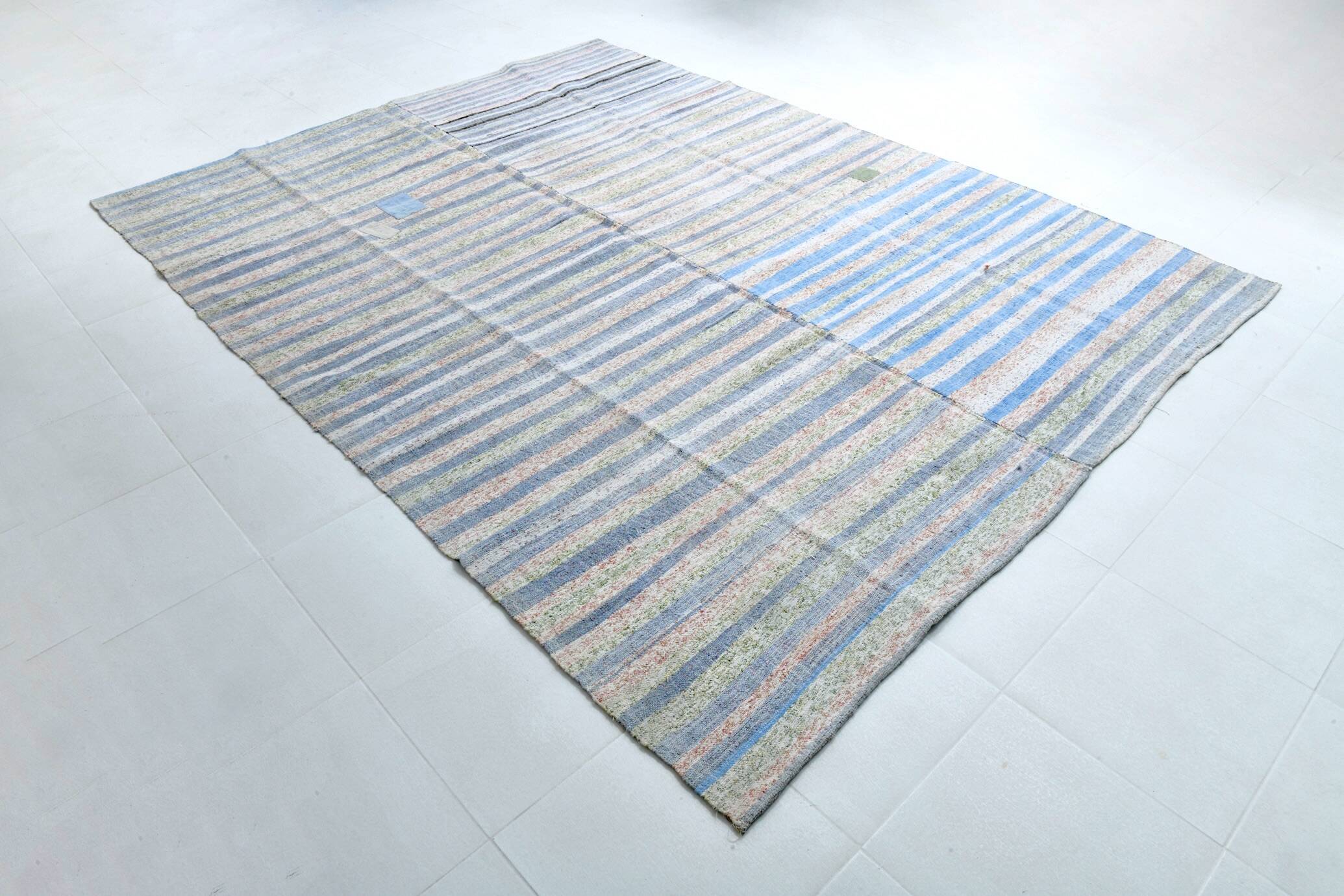Light Blue & Off White Striped Kilim Rug, 230x310Cm