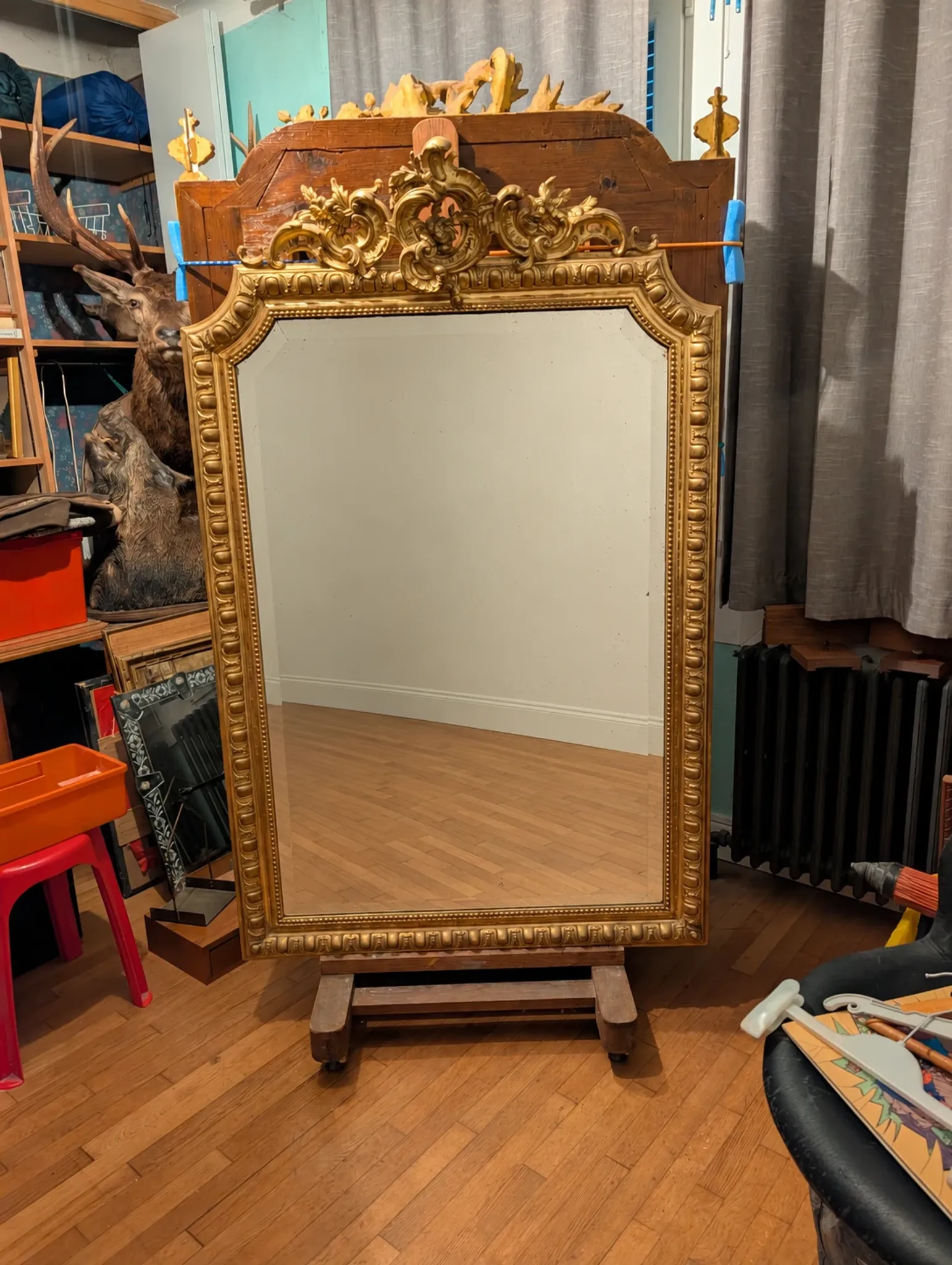 Large antique gilded mirror in Louis XV style