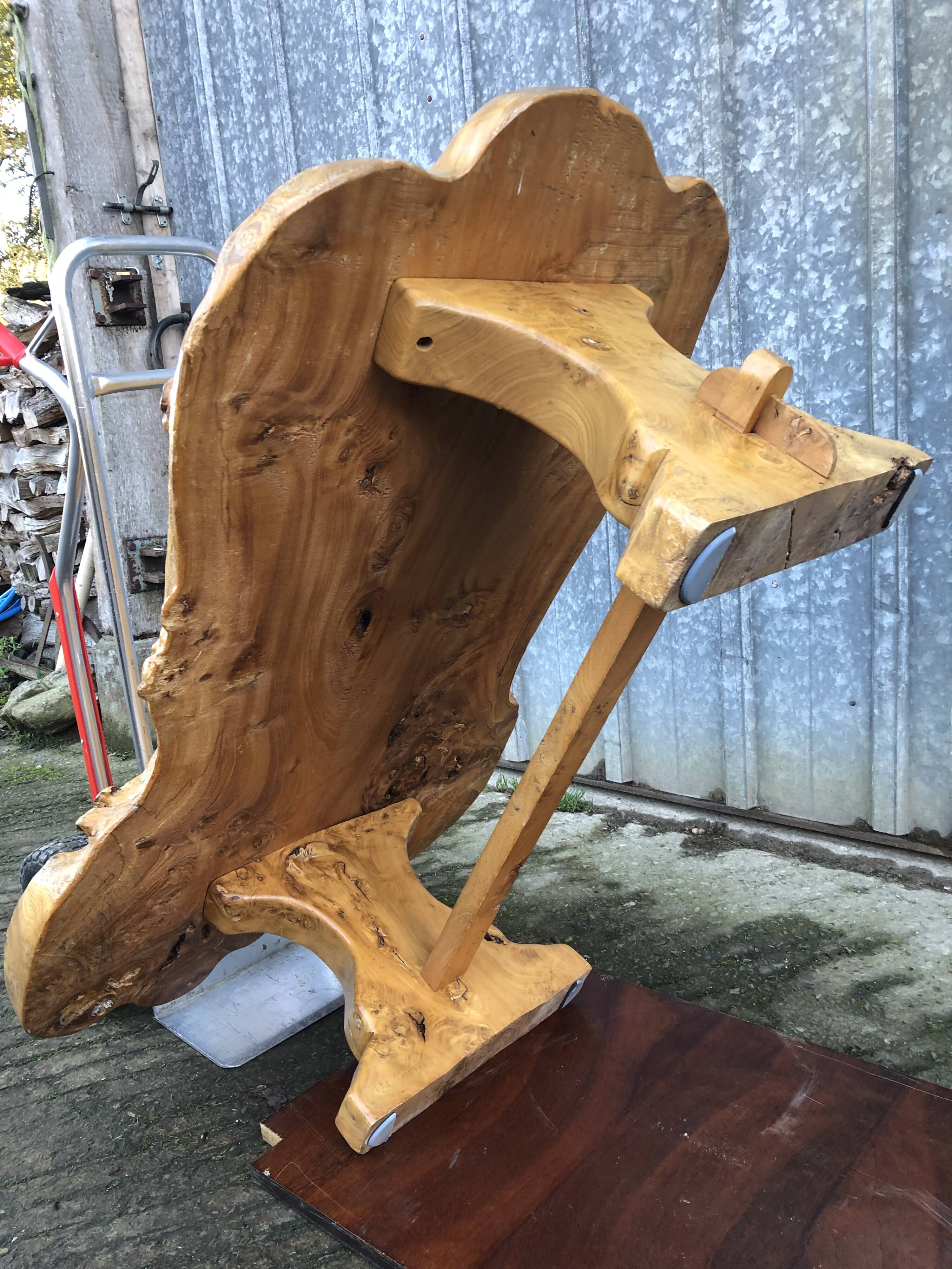 Handcrafted Brutalist coffee table in solid elm