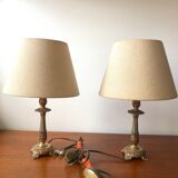 Pair of brass and jute bedside lamps