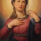 19th century panel painting, Virgin Mary in contemplation