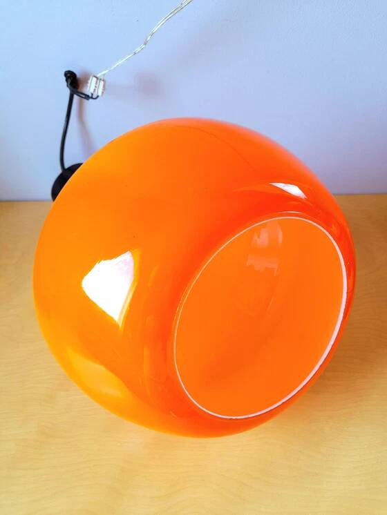 Orange opaline pendant light, Peill & Putzler 70s