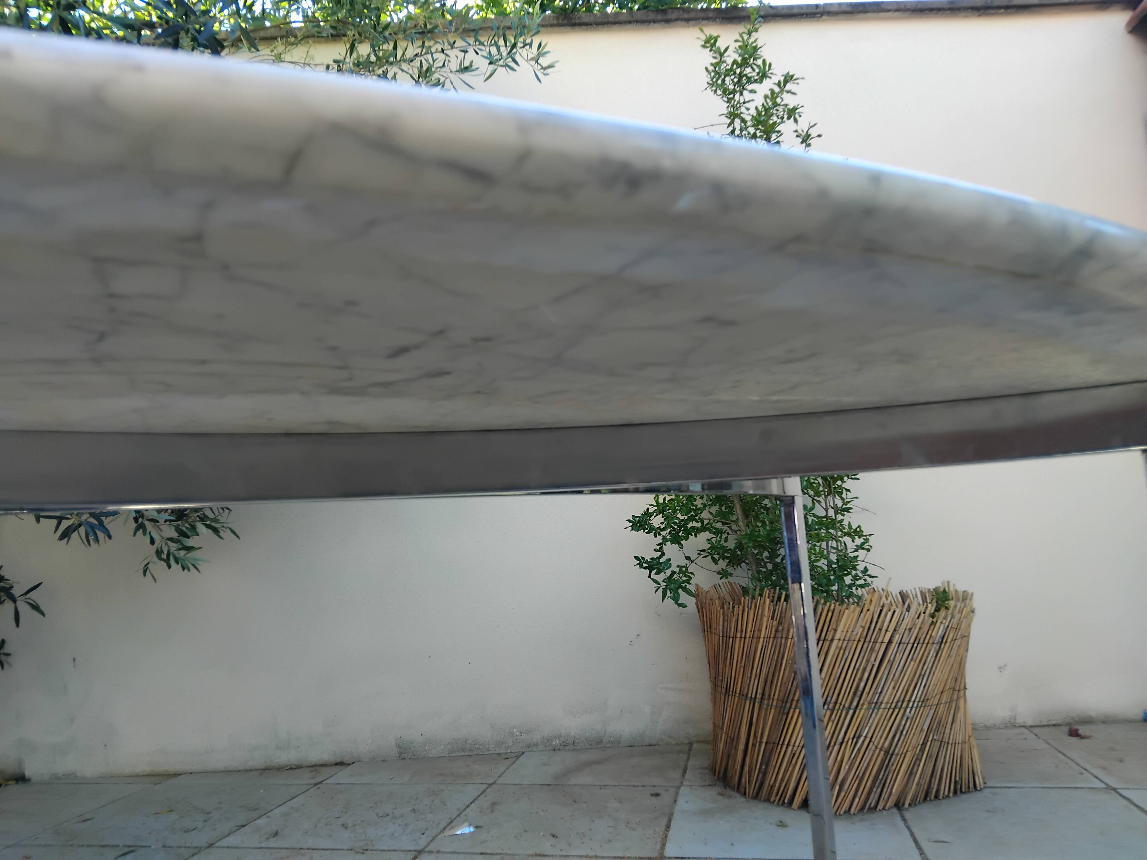Carrara marble and chrome dining table, vintage Italy, 70s style