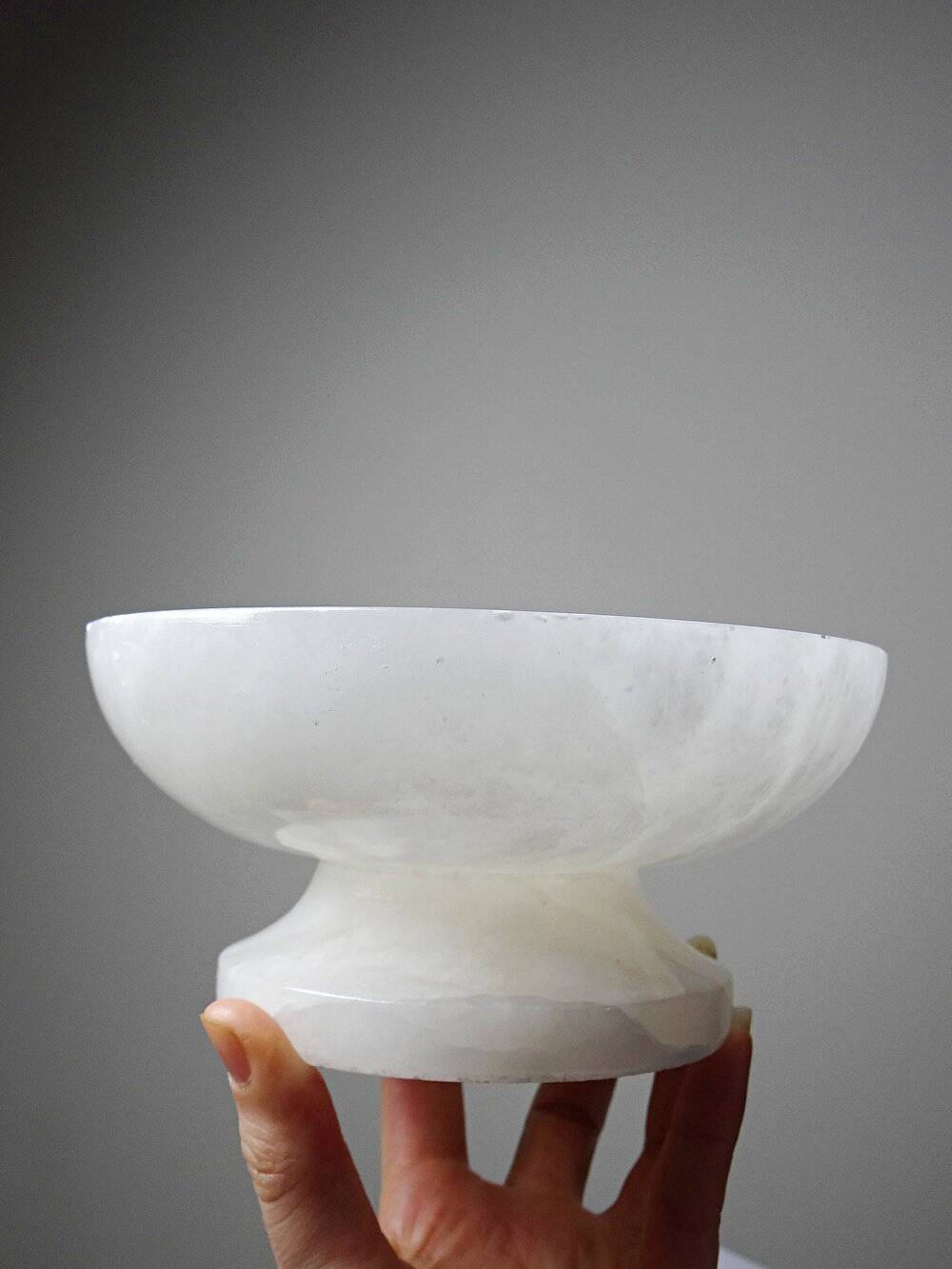 Coupe ou vide-poche vintage en albâtre blanc, Italie années 60-70