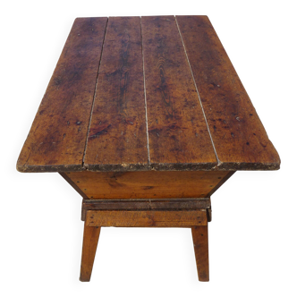 Very old solid oak dough trough with a lid and removable legs.