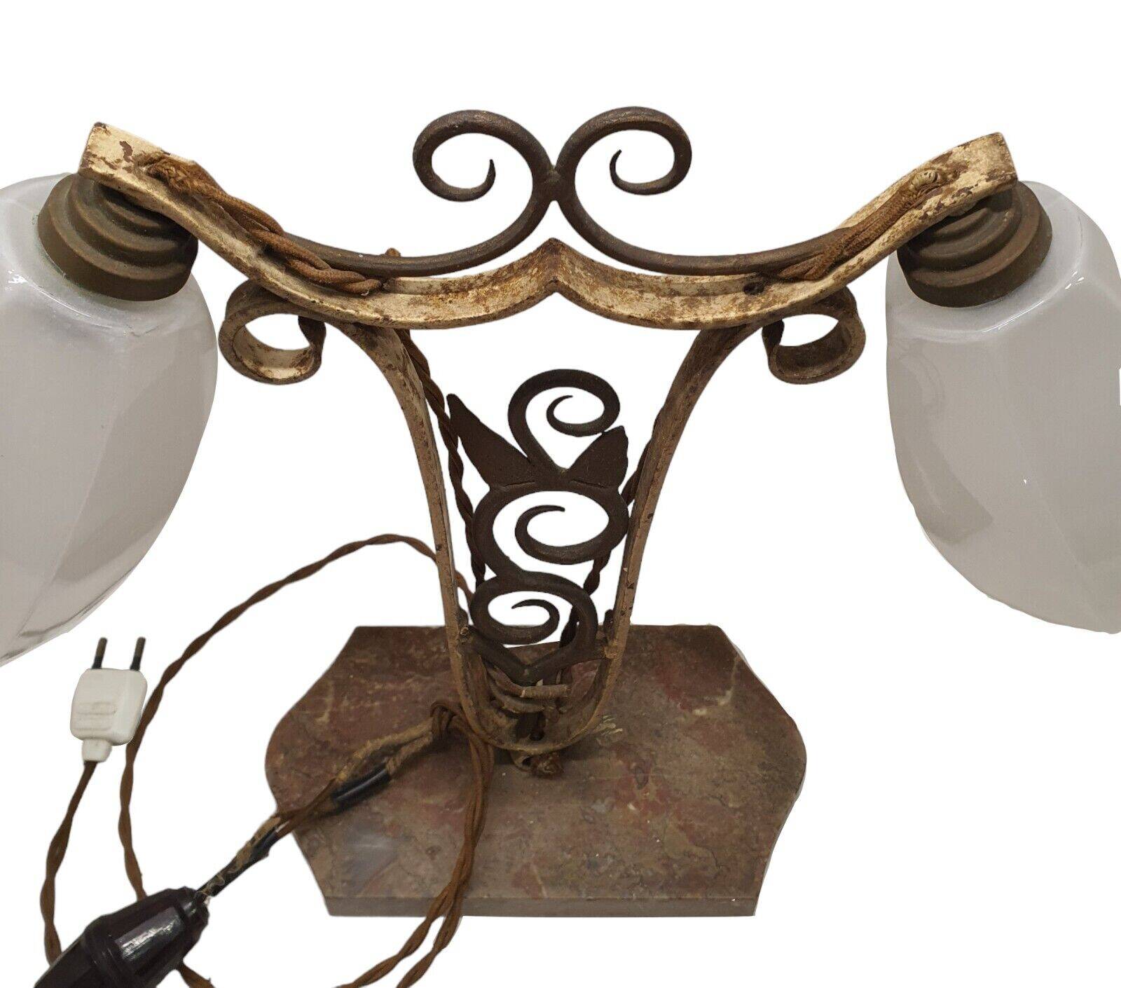 art deco table lamp marble base wrought iron frame hexagonal tulip imp belgium