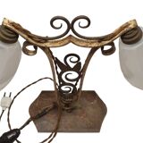 art deco table lamp marble base wrought iron frame hexagonal tulip imp belgium