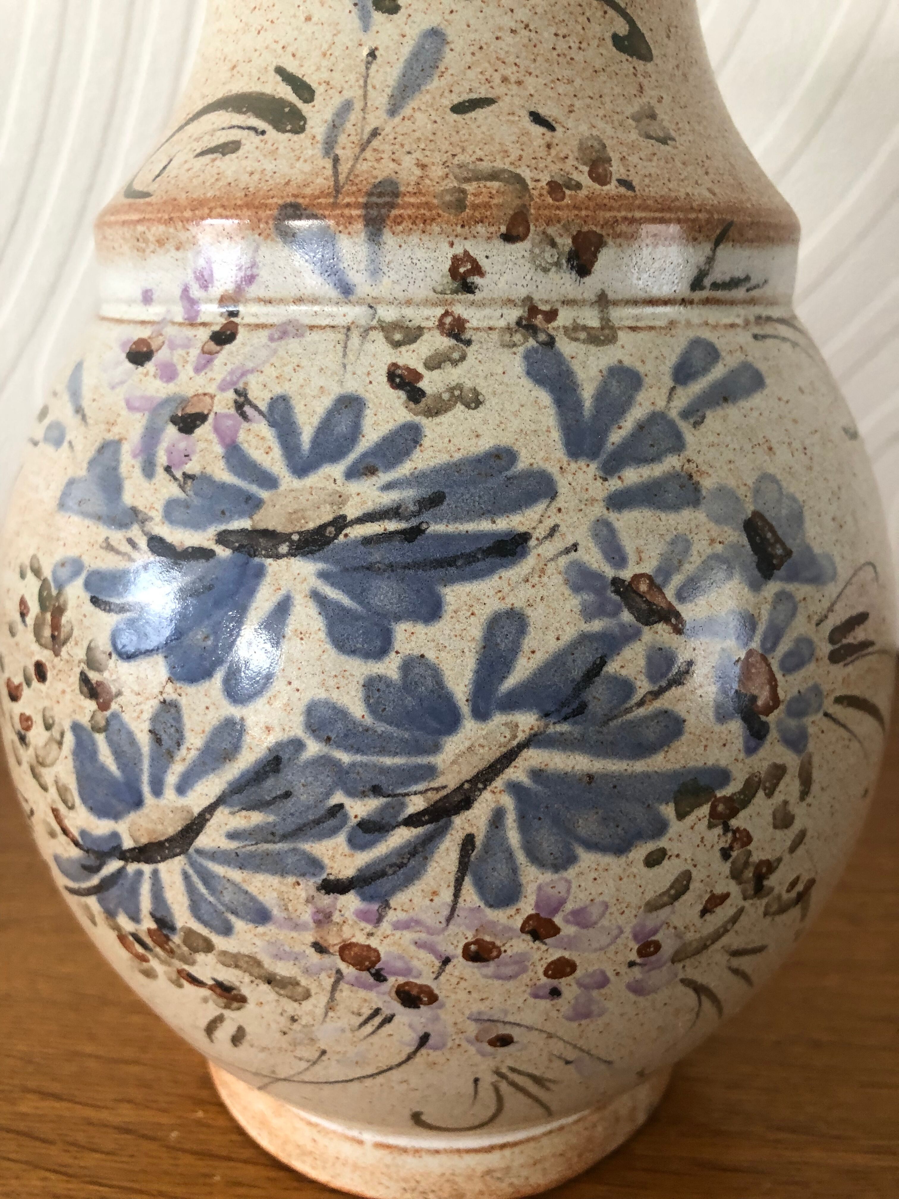 Faience vase signed Vallauris floral motifs
