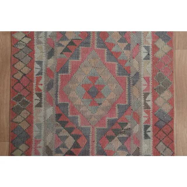 1970s Vintage Turkish Handmade Wool & Cotton Pink Runner Rug