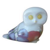 Porcelain owl figurine with fruit decoration, miniature owl with garden fruits